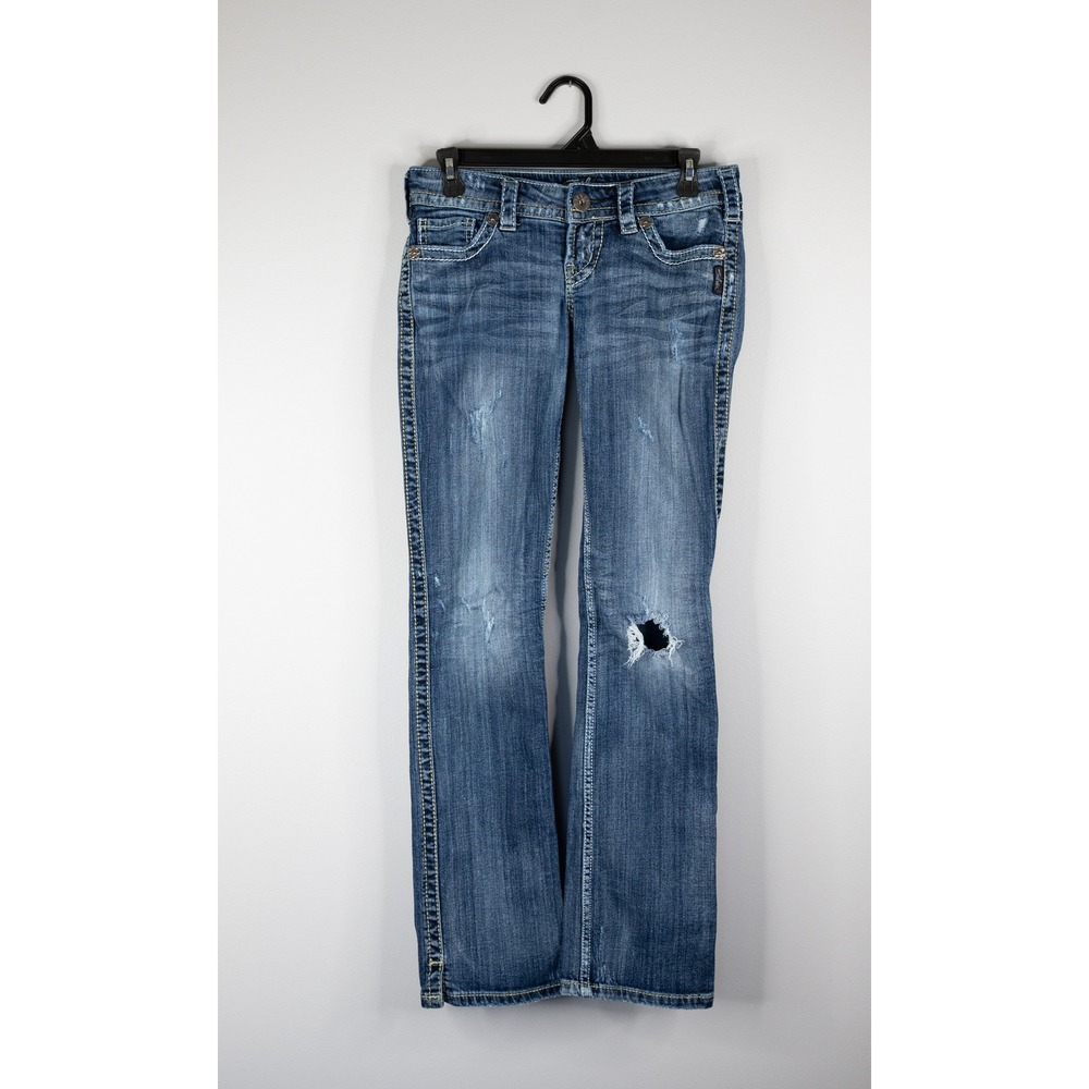 Silver Jeans McKenzie Slim Bootcut Womens 27x32 Blue Good Distressed Low Rise